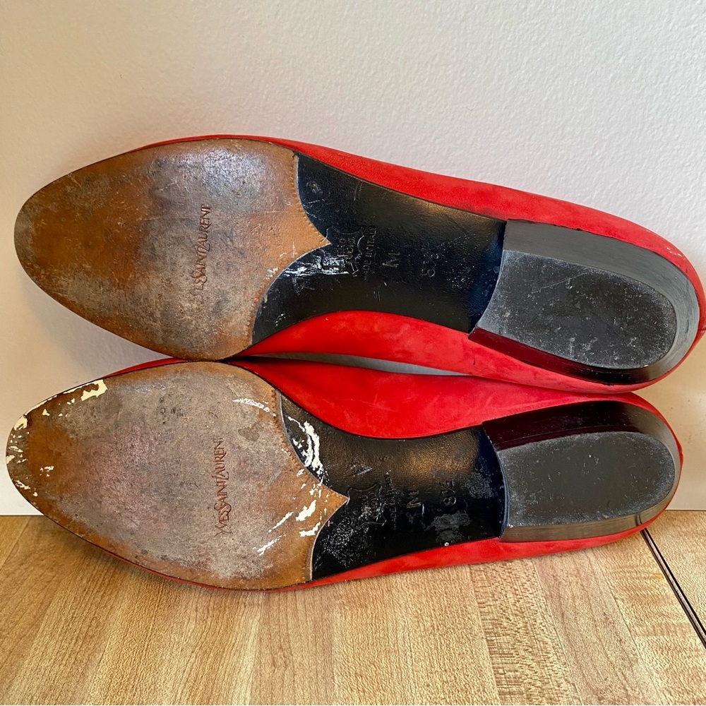 Saint Laurent Red Suede Flats - Picture 14 of 16